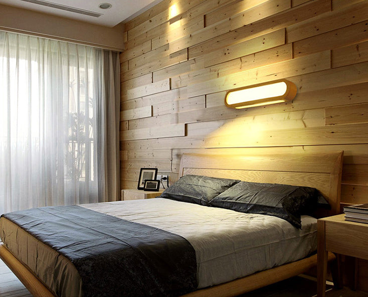Linear ovale en bois rincier mural simplicité en acrylique LED Vanité murale pour chambre à coucher