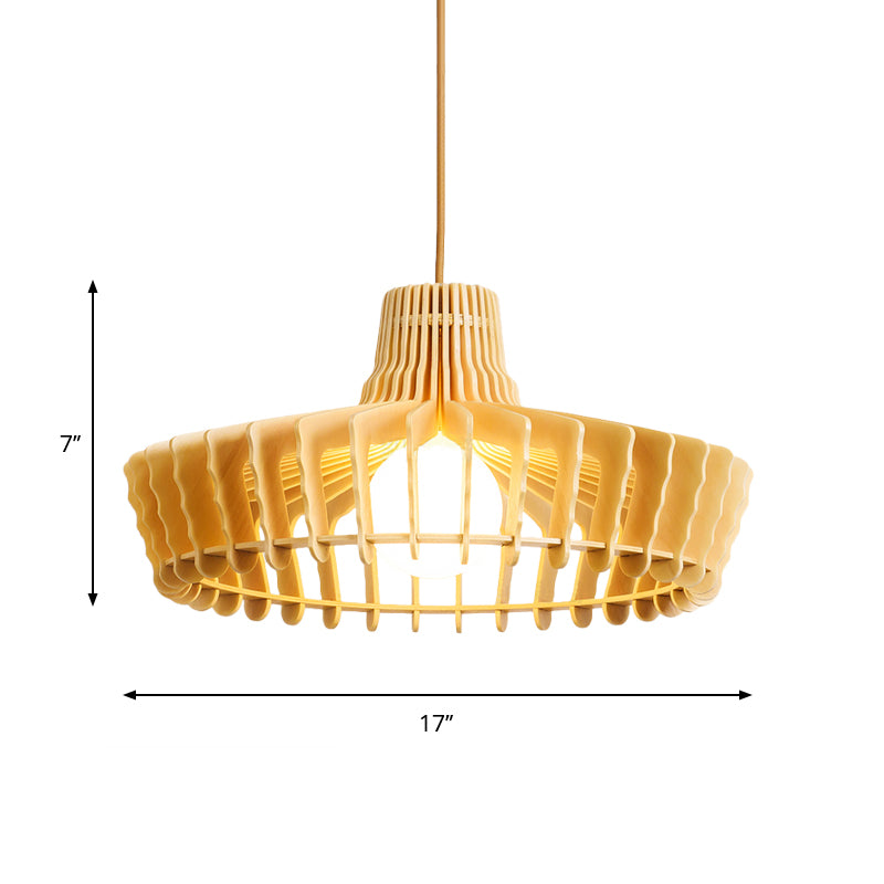 Lámpara colgante de orbes beige/hat contemporáneo 1 cabeza de madera de madera luz colgante para restaurante