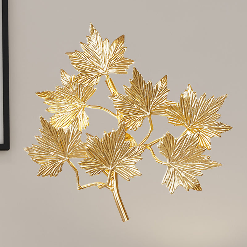 Gold 3 Lights Wall Mount Lamp Contemporary Style Aluminum Maple Leaf Sconce Light Fixture for Stairway