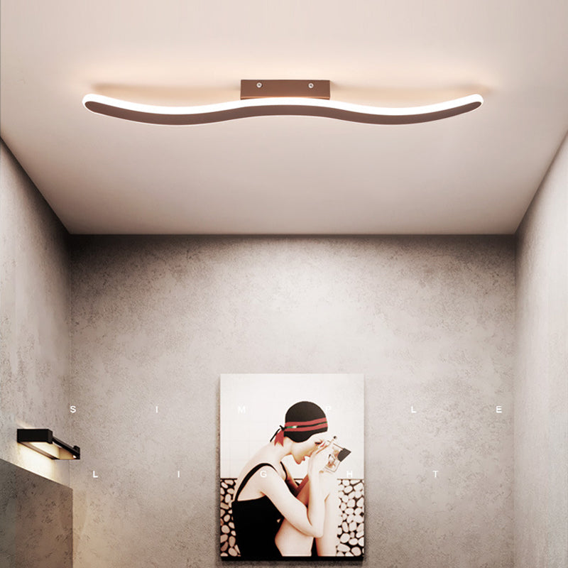 Wave Metal Semi Flush Mount Lighting Minimalist LED Coffee Semi Flush Ceiling Light