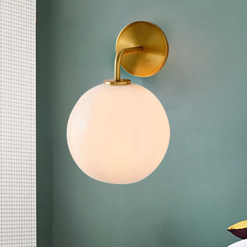 Clear/White Glass Orb Sconce Light Post Modern Single Light Wall Sconce with Brass Arm