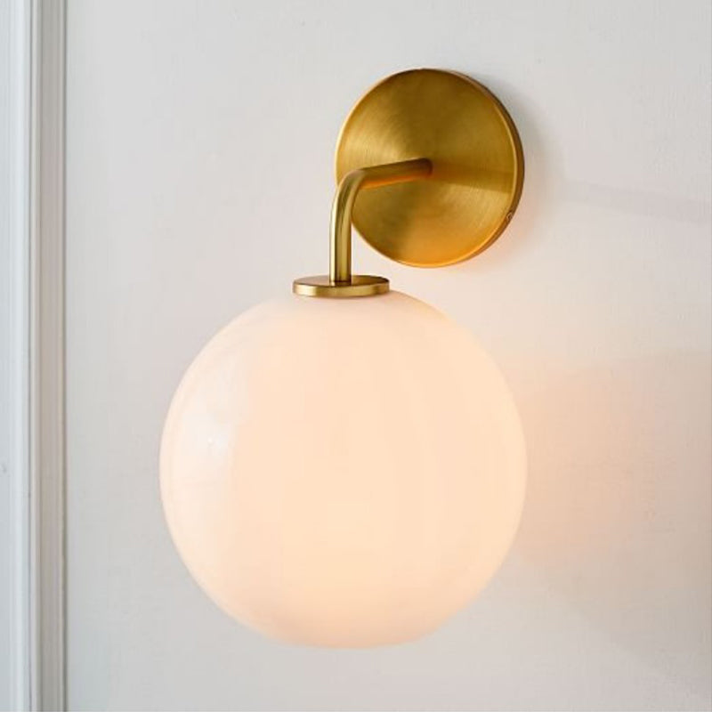 Clear/White Glass Orb Sconce Light Post Modern Single Light Wall Sconce with Brass Arm