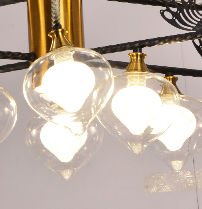 Black-Gold Peach Shaped Chandelier Postmodern 18-Bulb Clear and Frosted Glass  Pendant