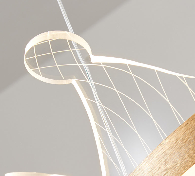 Minimalist LED Suspension Light Gold Crown Shaped Chandelier with Acrylic Diffuser