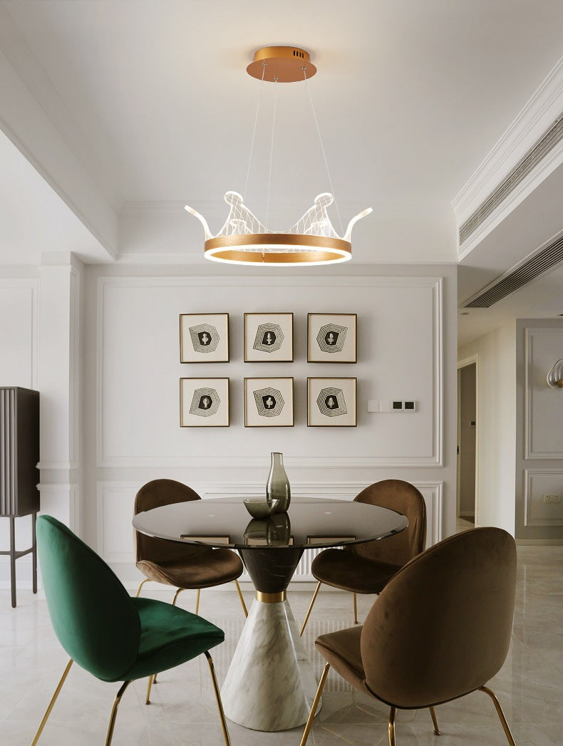 Minimalist LED Suspension Light Gold Crown Shaped Chandelier with Acrylic Diffuser