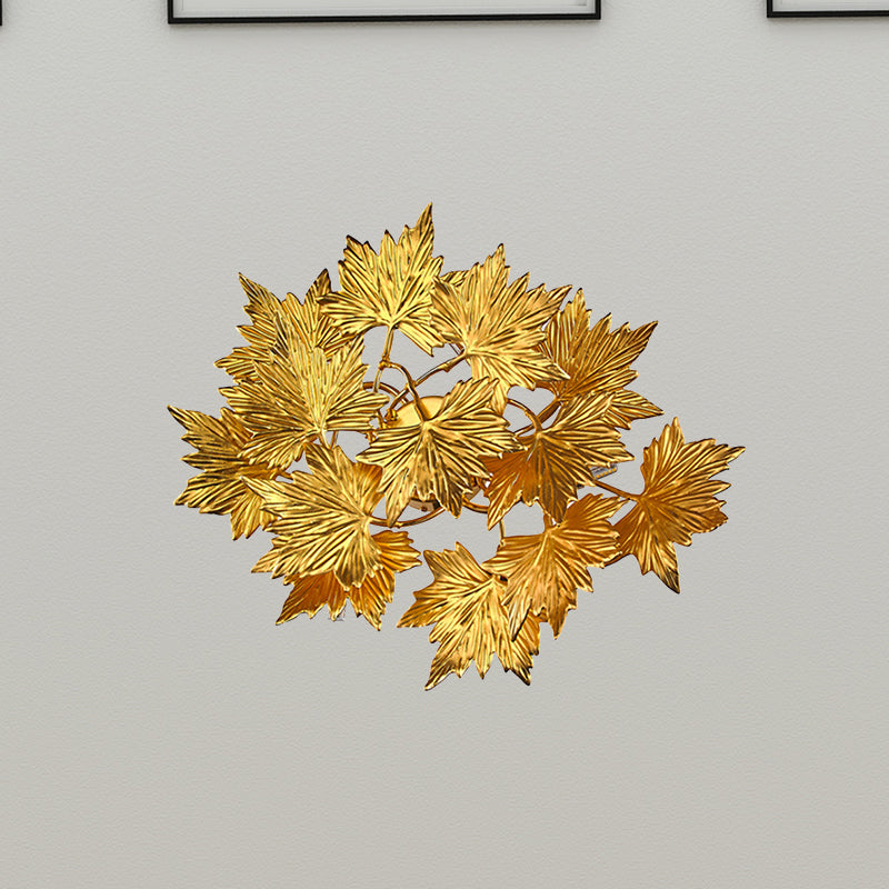 Aluminum Gold Wall Mount Lighting Maple Leaf 4 Lights Modernist Style Wall Lamp for Bedroom
