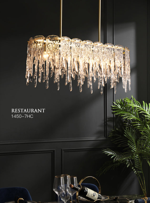 Modern Luxurious Island Pendant Lighting 7 Light Water Column Optical Crystal Island Ceiling Light for Living Room