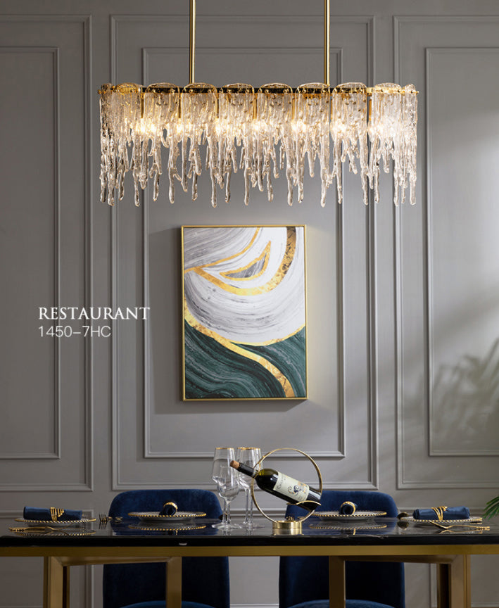 Modern Luxurious Island Pendant Lighting 7 Light Water Column Optical Crystal Island Ceiling Light for Living Room