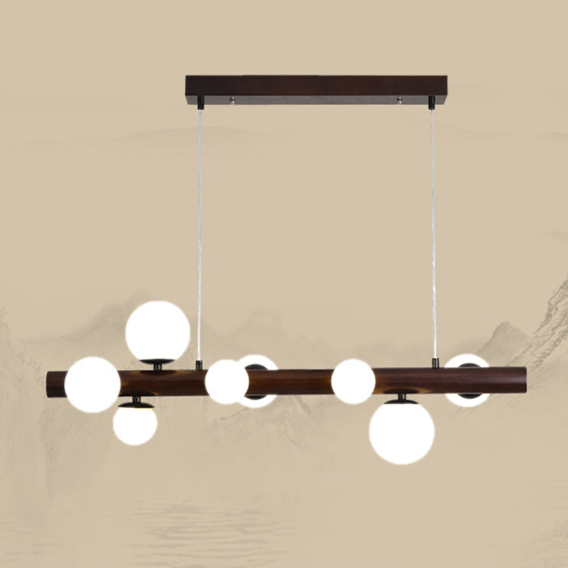 Orb Shaped Island Lighting Ideas Modern White Glass Dinner Ceiling Hang Lamp in Dark Wood