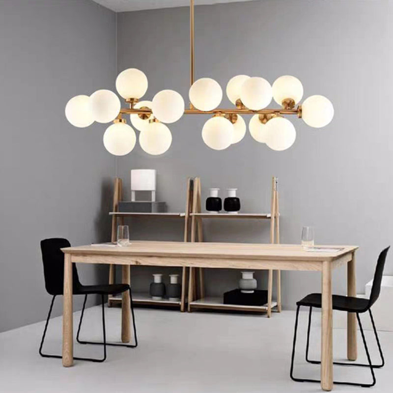 Opal Glass Bubbles Island Lighting Minimalistic Gold Suspension Lamp for Dining Room