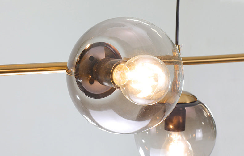 Smoke Grey Glass Globe Pendant Postmodern 6 Bulbs Gold Island Light Fixture for Dining Room