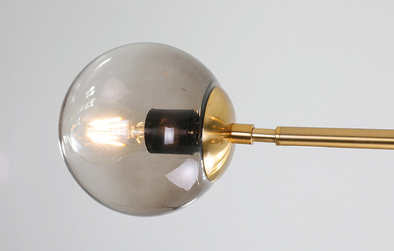 Smoke Grey Glass Globe Pendant Postmodern 6 Bulbs Gold Island Light Fixture for Dining Room