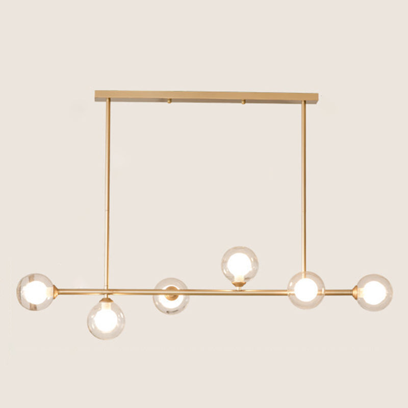 Modern Style Ball Shade Island Light Fixture Glass 6-Head Dinner Suspension Light