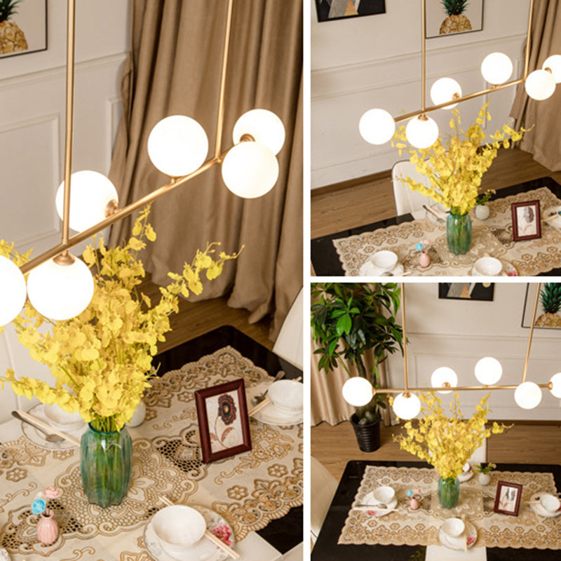 Modern Style Ball Shade Island Light Fixture Glass 6-Head Dinner Suspension Light