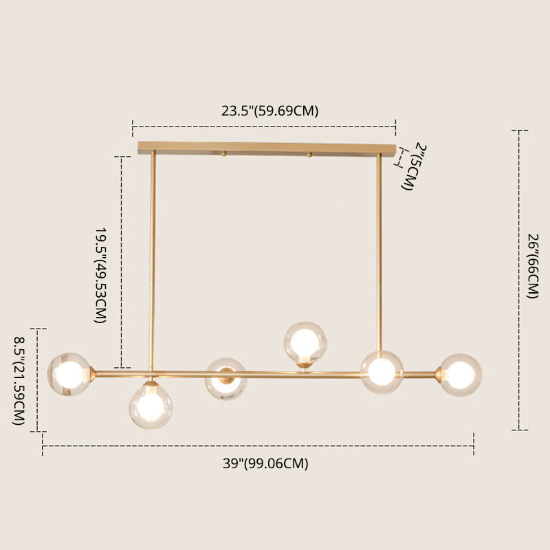 Modern Style Ball Shade Island Light Fixture Glass 6-Head Dinner Suspension Light