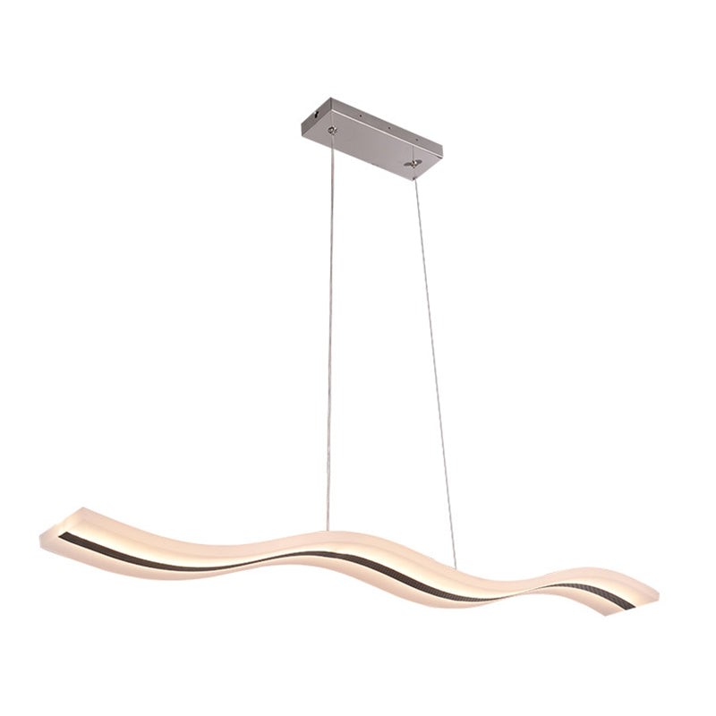 Flow Shaped Hanging Lamp Minimalist Acrylic Dining Room LED Island Light in White