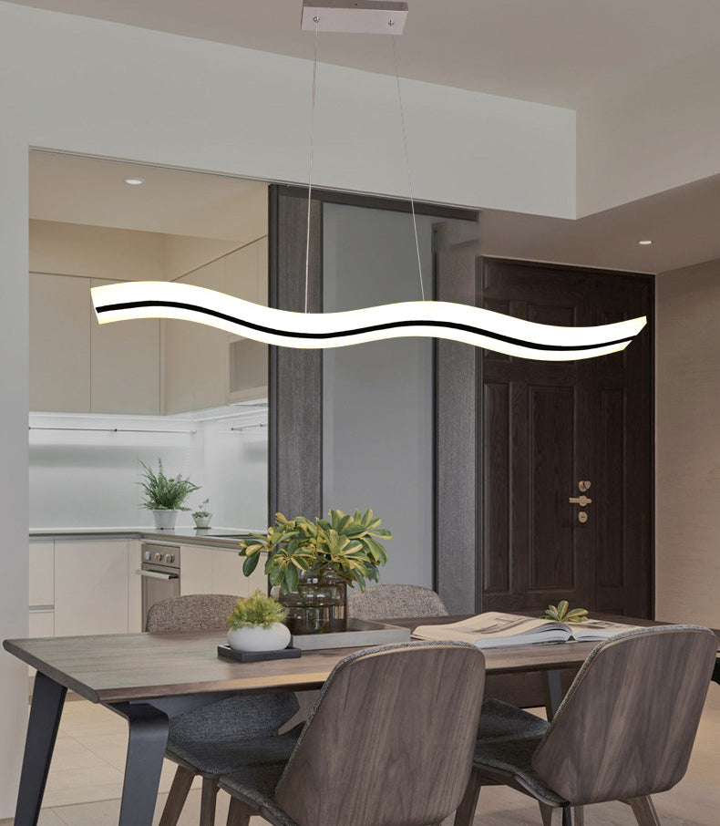 Flow Shaped Hanging Lamp Minimalist Acrylic Dining Room LED Island Light in White