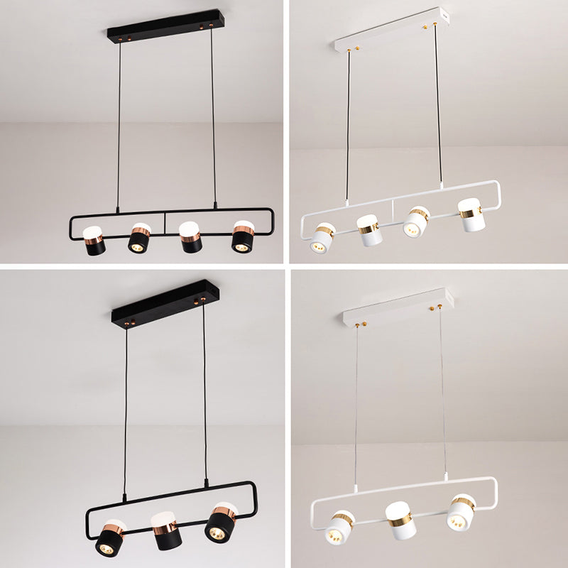 Minimalismo moderno rettangolo isola illuminazione a sospensione LED LED Cilindro sfumatura Il soffitto dell'isola per soggiorno per soggiorno