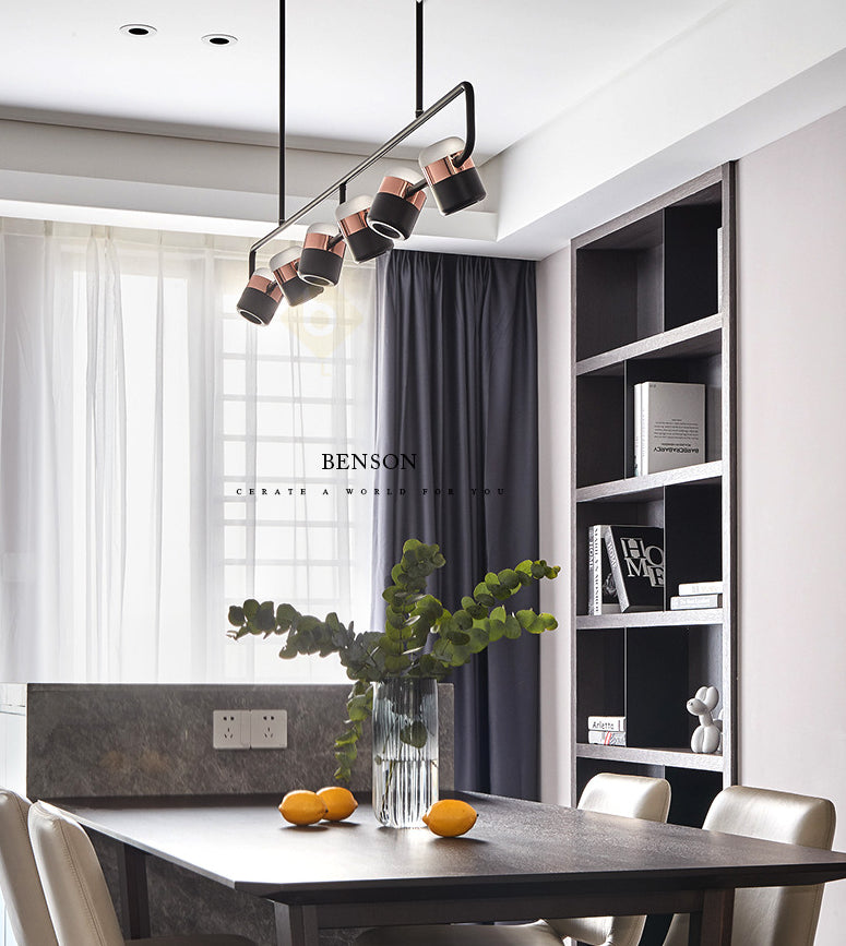 Minimalismo moderno rettangolo isola illuminazione a sospensione LED LED Cilindro sfumatura Il soffitto dell'isola per soggiorno per soggiorno