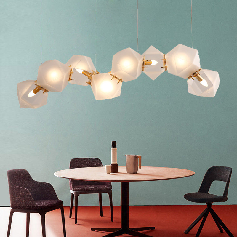 Post-modern DNA Structure Suspension Lamp Frosted Glass 8-Bulb Dinner Island Light in Gold