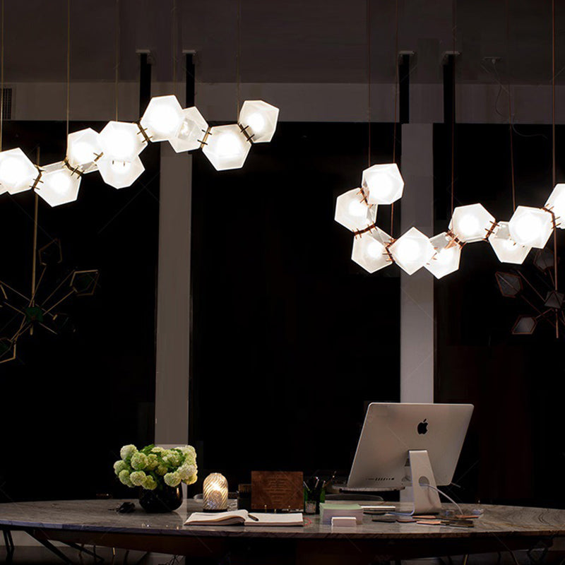 Post-modern DNA Structure Suspension Lamp Frosted Glass 8-Bulb Dinner Island Light in Gold
