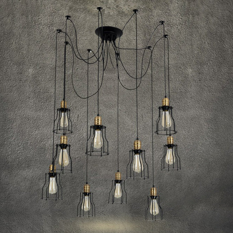 Lámpara colgante de metal de araña accesorio de lámpara industrial de restaurante retro de techo colgando luz en negro