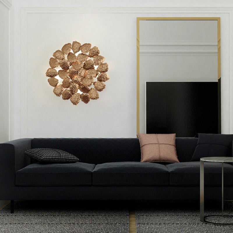 Aluminum Dark Coffee/Gold Wall Mount Light Round 4 Lights Contemporary Style Wall Lamp with Leaf Design