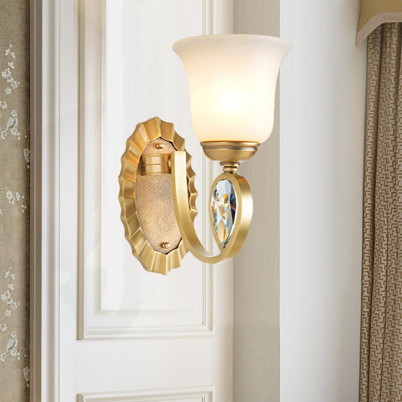 Modernism Bell Wall Mount Lamp 1/2-Light White Glass and Metal Wall Sconce in Brass for Foyer