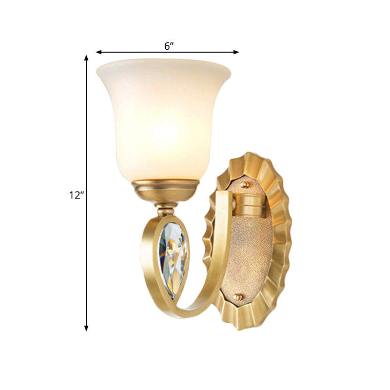 Modernism Bell Wall Mount Lamp 1/2-Light White Glass and Metal Wall Sconce in Brass for Foyer