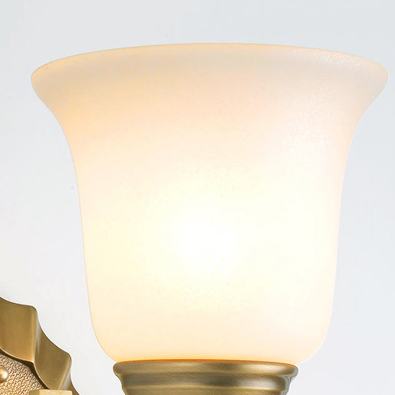 Modernism Bell Wall Mount Lamp 1/2-Light White Glass and Metal Wall Sconce in Brass for Foyer