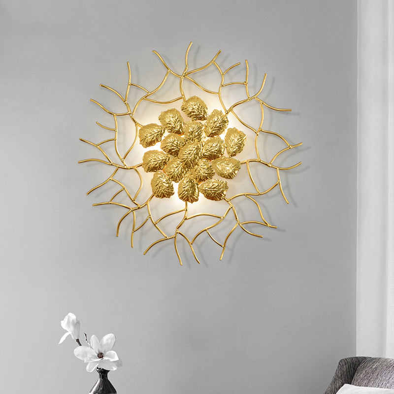 Modern Style Round Wall Lamp 3 Lights Aluminum Wall Lighting Fixture with Dark Coffee/Gold Leaf Design