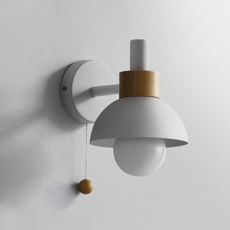 Minimalist Wall Sconce Torchlight Shaped with Pull Switch and Dome Metal Shade Indoor for Bedroom Bathroom Lighting