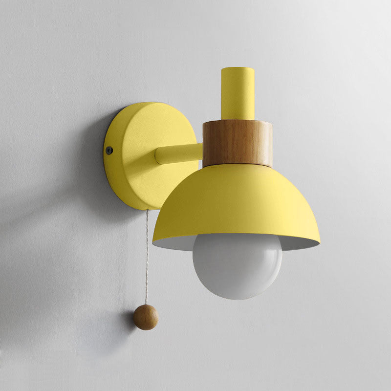 Minimalist Wall Sconce Torchlight Shaped with Pull Switch and Dome Metal Shade Indoor for Bedroom Bathroom Lighting