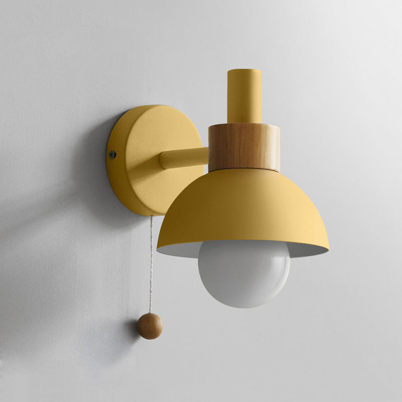 Minimalist Wall Sconce Torchlight Shaped with Pull Switch and Dome Metal Shade Indoor for Bedroom Bathroom Lighting