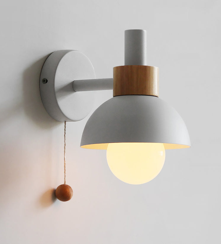 Minimalist Wall Sconce Torchlight Shaped with Pull Switch and Dome Metal Shade Indoor for Bedroom Bathroom Lighting