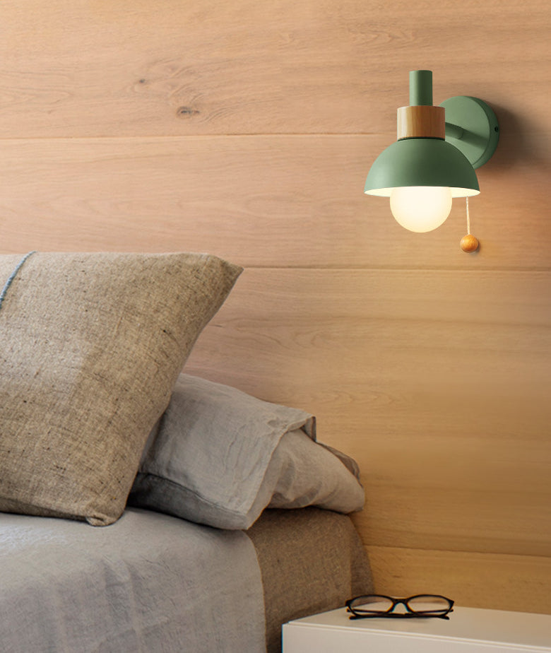 Minimalist Wall Sconce Torchlight Shaped with Pull Switch and Dome Metal Shade Indoor for Bedroom Bathroom Lighting