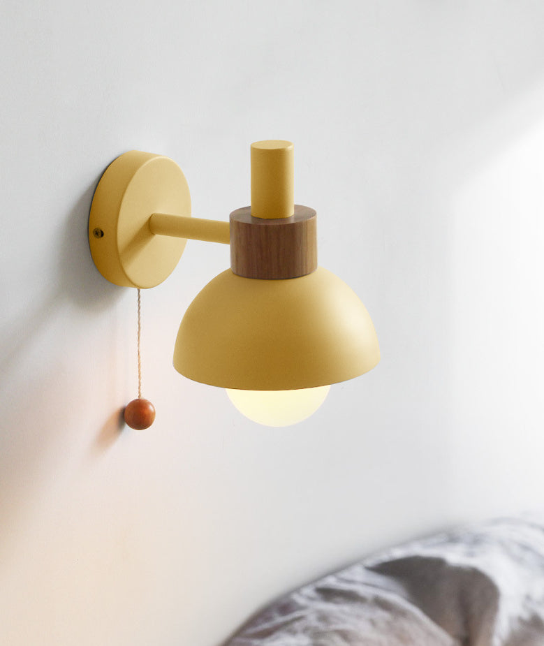 Minimalist Wall Sconce Torchlight Shaped with Pull Switch and Dome Metal Shade Indoor for Bedroom Bathroom Lighting