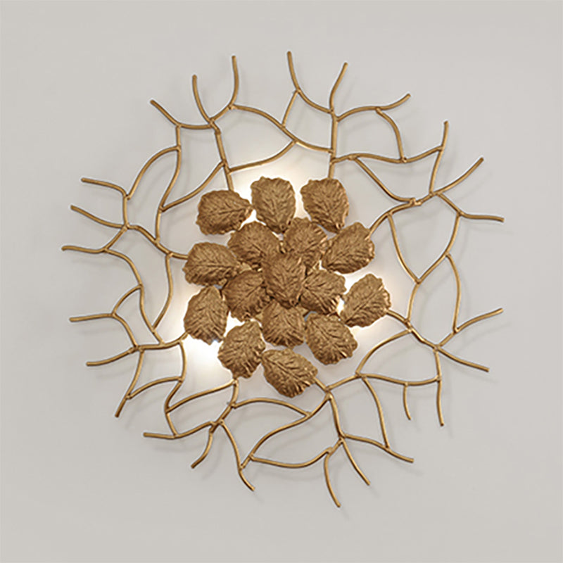 Modern Style Round Wall Lamp 3 Lights Aluminum Wall Lighting Fixture with Dark Coffee/Gold Leaf Design