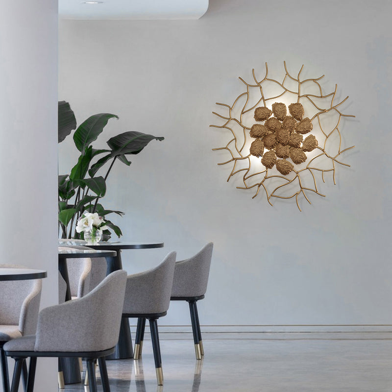 Moderne Stilrunde Wandlampe 3 Lichter Aluminium Wandbeleuchtung mit dunklem Kaffee/Blattgold Design