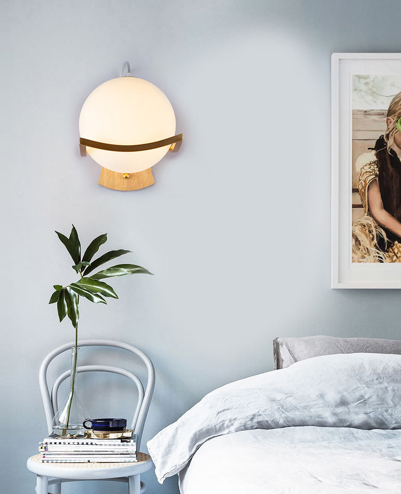 Nordic Postmodern Ball Single Head Glass Led White Wall Lamp