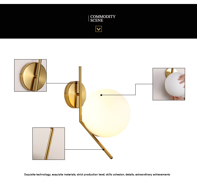 Nordic Postmodern Simple Art Glass Ball 1 Head Milk White Wall Lamp
