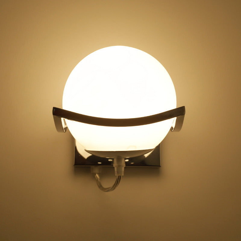 Modern Contracted Ball 1 Head Glass Material Milky White Wall Lamp
