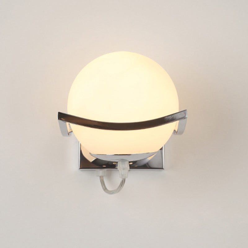 Modern Contracted Ball 1 Head Glass Material Milky White Wall Lamp