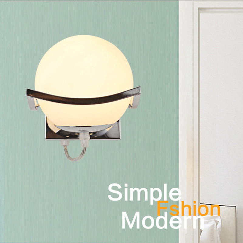 Modern Contracted Ball 1 Head Glass Material Milky White Wall Lamp