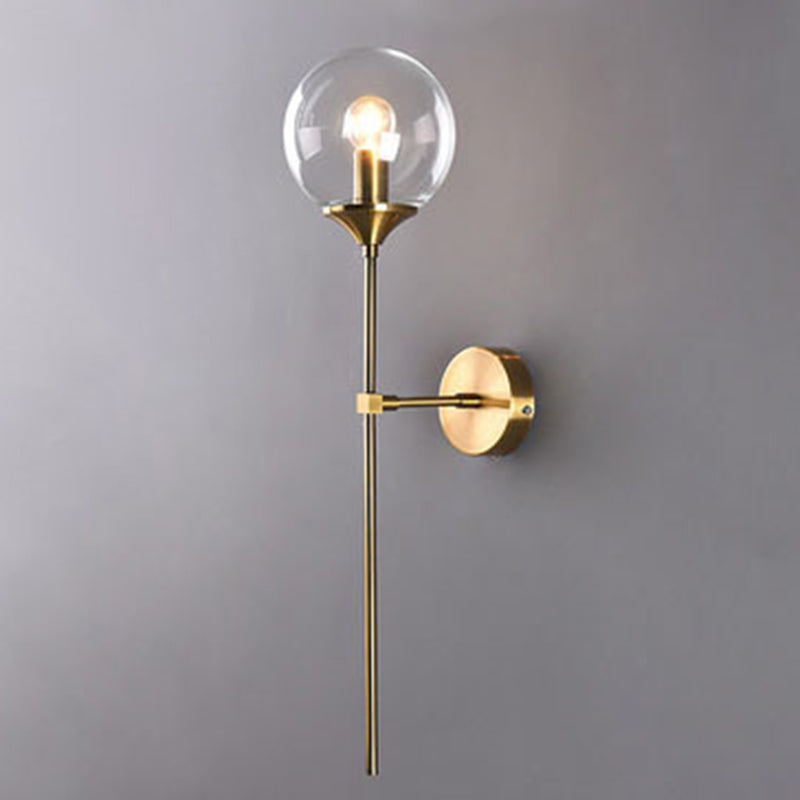 Modern Simple Spherical 1 Head Glass Material Brass Wall Lamp