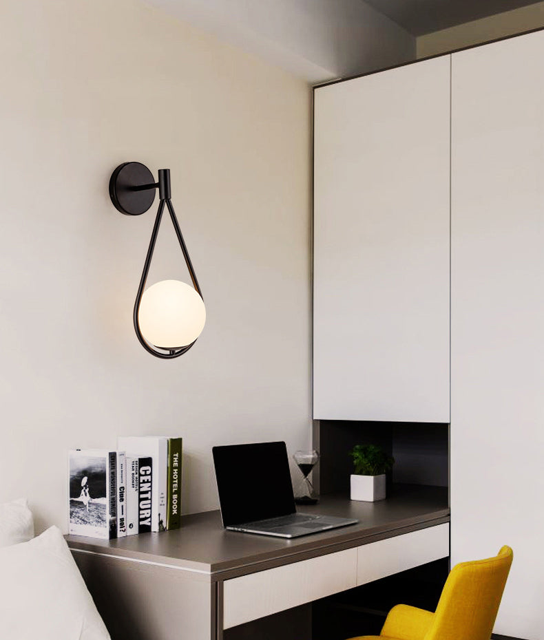 Nordic Minimalist Glass Wall Lamp Milky Glass Metal Base