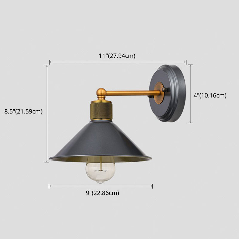 Schwarz 1 leichte Wandleuchter leichter industrieller Stil mit Metallbahnkegelwandlampe