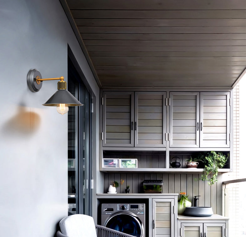 Schwarz 1 leichte Wandleuchter leichter industrieller Stil mit Metallbahnkegelwandlampe