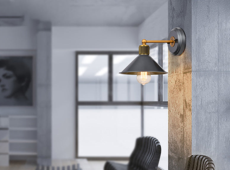 Schwarz 1 leichte Wandleuchter leichter industrieller Stil mit Metallbahnkegelwandlampe