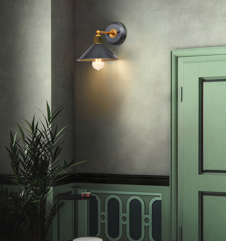 Schwarz 1 leichte Wandleuchter leichter industrieller Stil mit Metallbahnkegelwandlampe